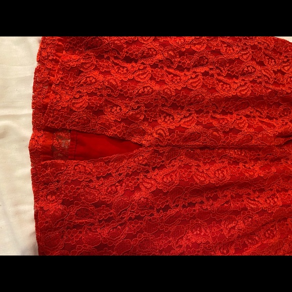 Vintage Early 80s Fire Red Open Back Lace Dress - Picture 6 of 9
